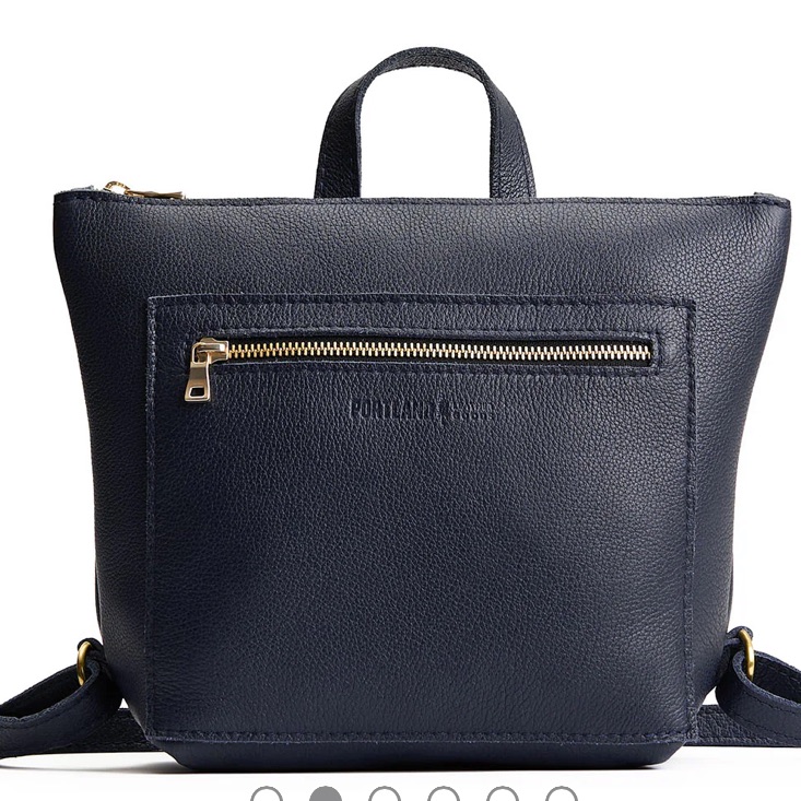Portland Leather Navy Blue Pebbled Leather Backpack With Gold Hardware